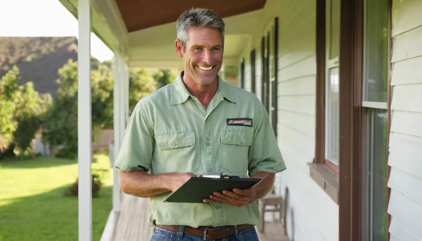 A friendly provider talking with a homeowner at the front door of a frame house in Grand Rapids